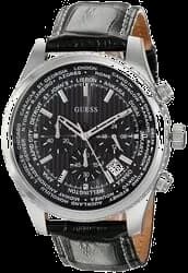 Montre Homme Guess W0500G2 - Boîtier Argenté 46mm, Cadran Noir Multifonction, Bracelet Cuir Noir vue 2