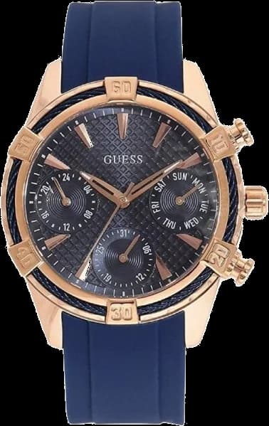 Montre Femme Guess Catalina W0562L3 - Cadran Bleu, Boîtier Or Rose, Bracelet Silicone Bleu