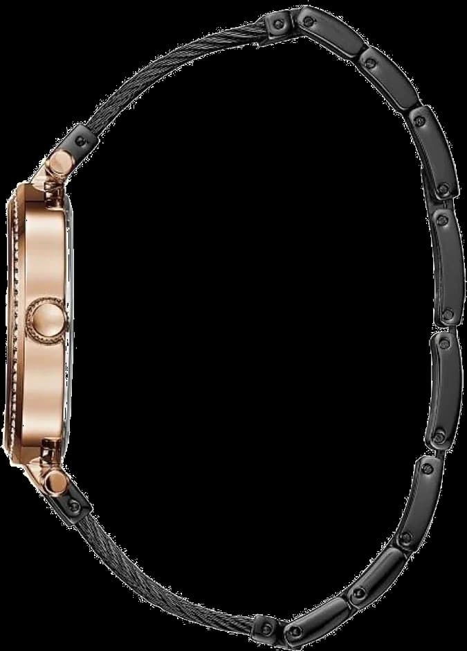 Visage cadran Guess W0638L5 avec index bâton appliqués et aiguilles dorées, lisibilité optimale sans complications