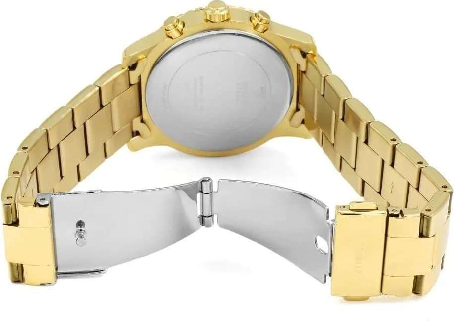 Lunette boîtier Guess W0774L5 en acier doré jaune 38 mm avec lunette lisse sertie de cristaux et fond solide gravé