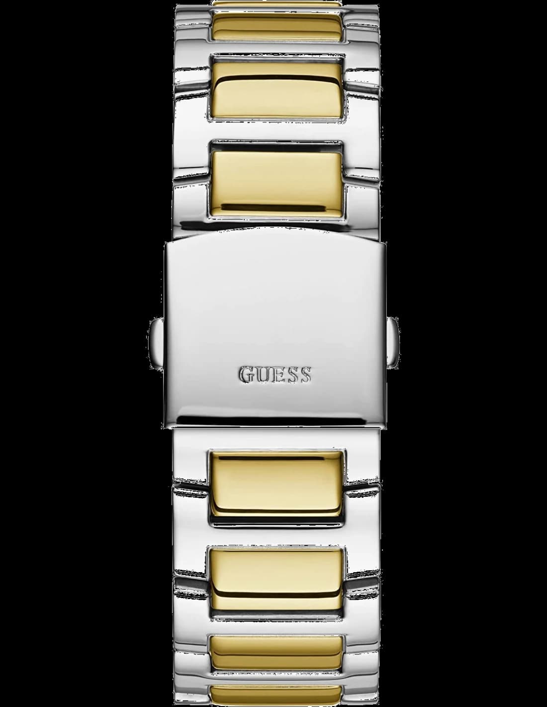 Attache bracelet Guess W0799G4 en acier inoxydable argenté et doré, maillons milanais ajustables et fermoir déployant