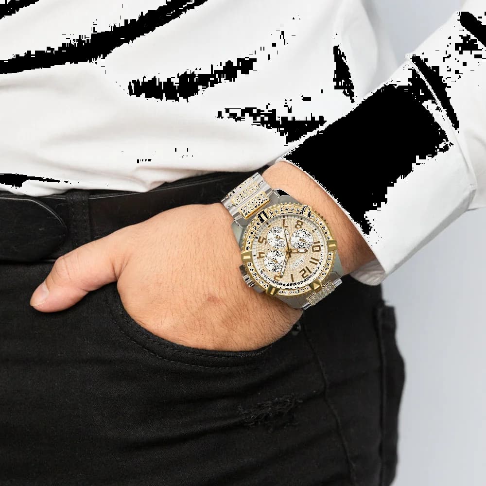 Montre Homme Guess Frontier W0799G4 - Boîtier et bracelet acier argenté et doré vue 5