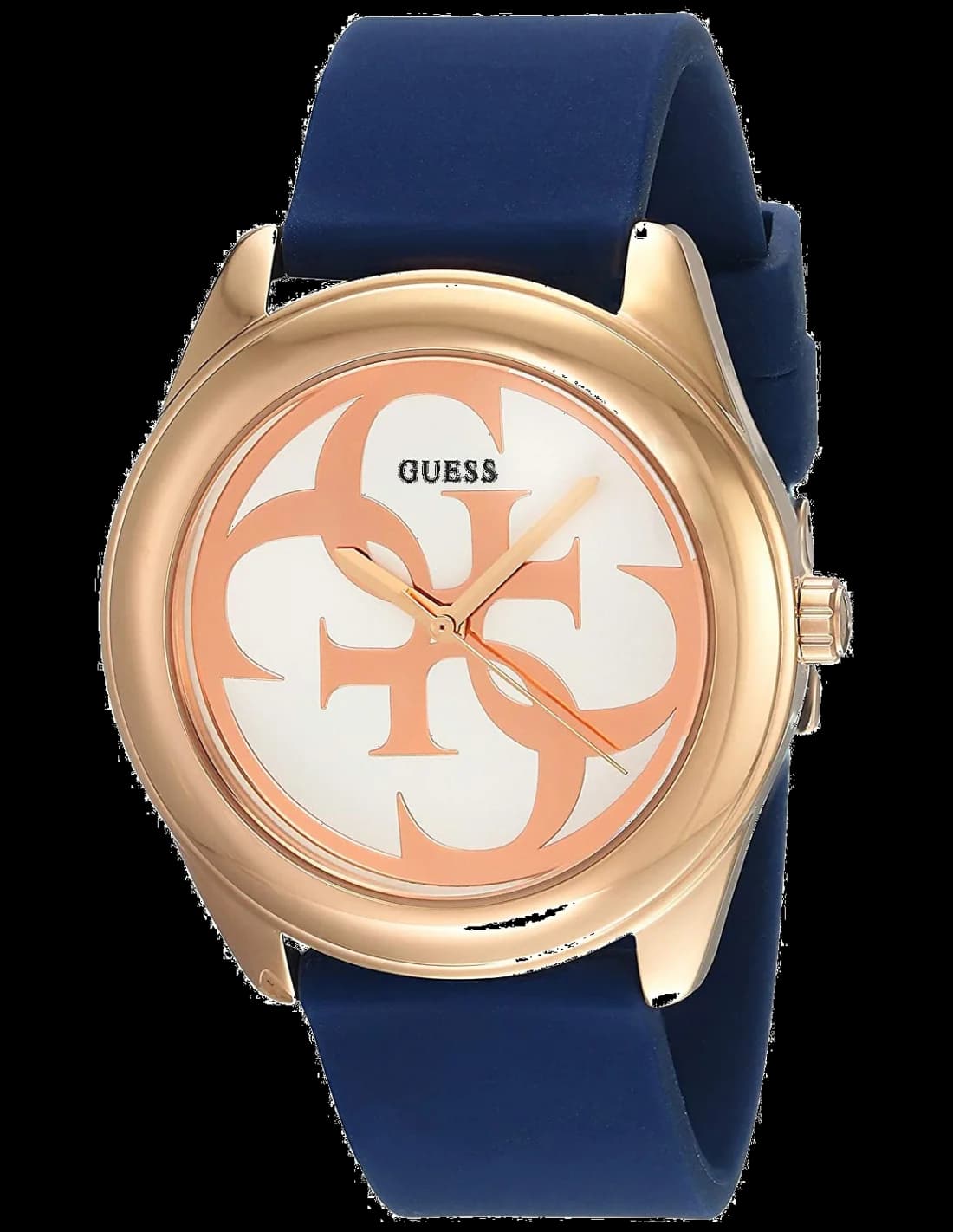 Montre Femme Guess W0911L6 - Cadran Blanc, Boîtier Or Rose & Bracelet Silicone Bleu