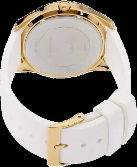 Attache bracelet Guess W0911L7 en silicone blanc texturé avec boucle ardillon signée Guess et largeur 18mm