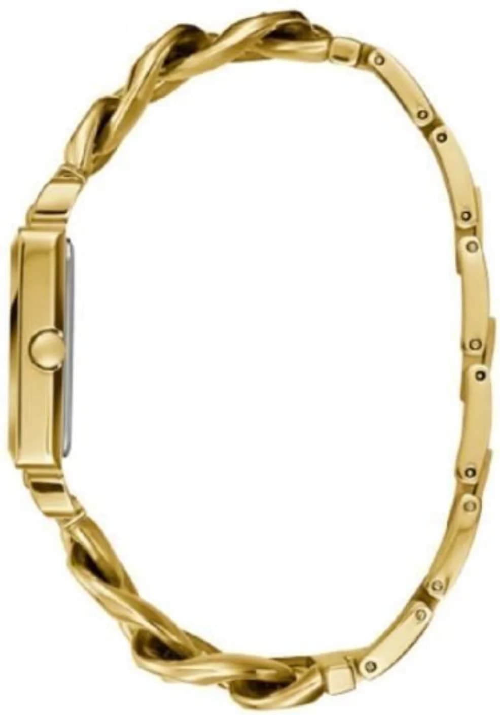 Lunette boîtier Guess W1029L2 en acier doré de forme carrée avec angles adoucis, lunette lisse polie et verre minéral incassable