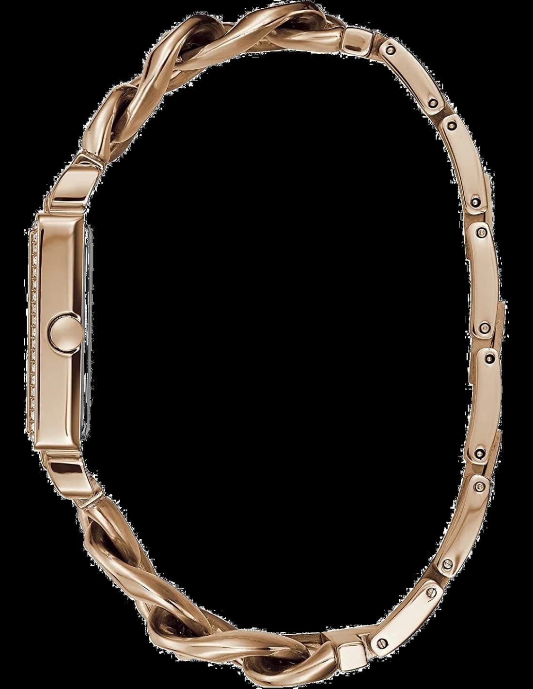 Visage cadran Guess W1030L4 aux index cristaux, aiguilles argentées et logo Guess à 12h, complications date et quartz