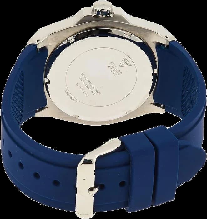 Montre Homme Guess Legacy W1049G1, Cadran Tonneau Gris Multifonction, Bracelet Silicone Bleu vue 3