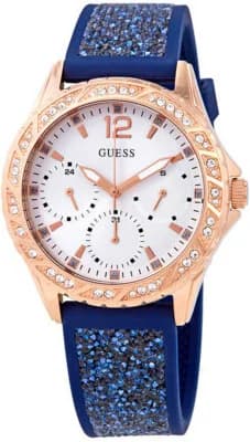 Montre Guess W1096L4 pour Femme - Boîtier Silicone Or Rose & Bracelet Silicone Bleu