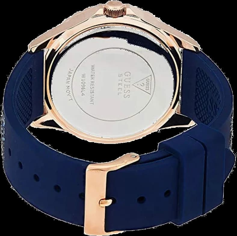 Attache bracelet Guess W1096L4 en silicone bleu texturé avec boucle ardillon en acier inoxydable