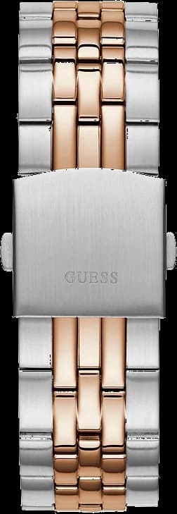 Lunette boîtier Guess W1107G3 tonneau en acier bicolore, lunette lisse polie, profil fin avec couronne cannelée