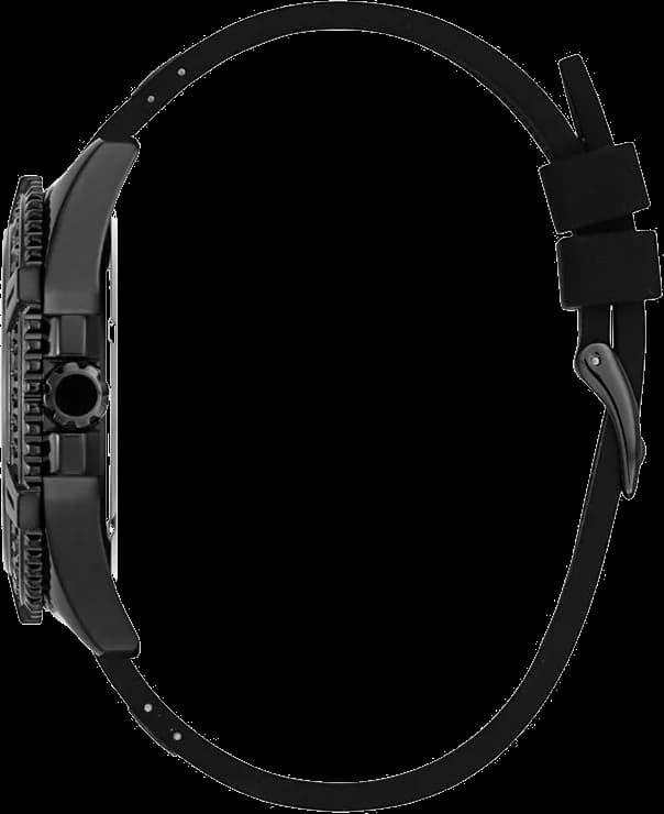 Attache bracelet Guess W1132G3 en silicone noir texturé avec fermoir déployant gravé du logo Guess