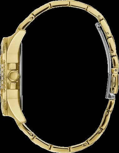 Attache bracelet Guess W1156L2 en acier doré avec maillons polis, fermoir déployant sécurisé et double poussoir ajustable