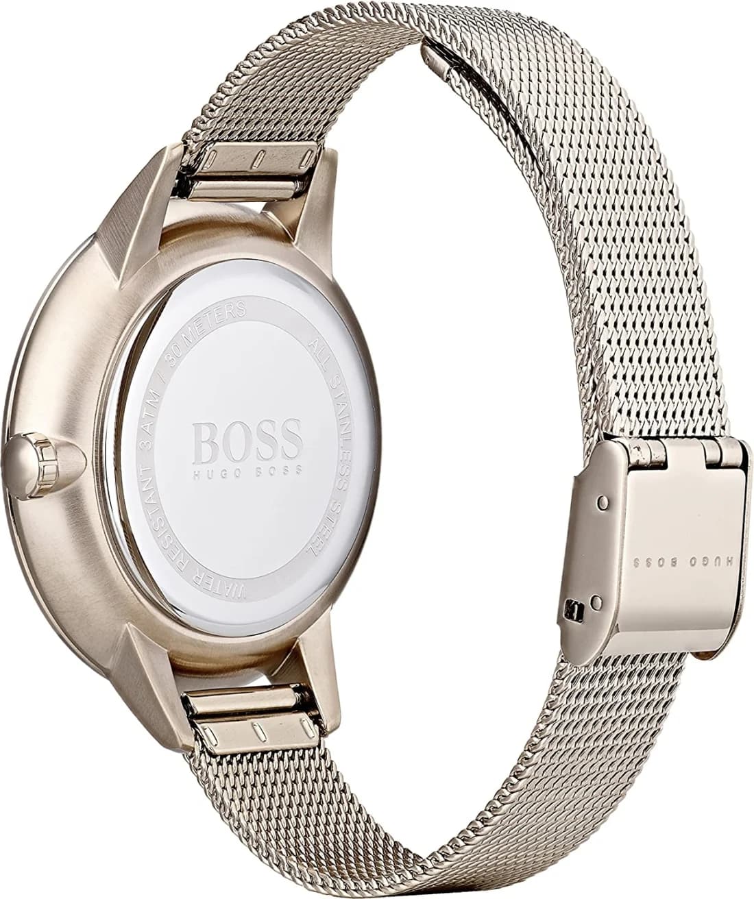 Lunette boîtier Hugo Boss 1502424 de 34 mm en acier plaqué or rose, lunette lisse polie, verre saphir antireflet