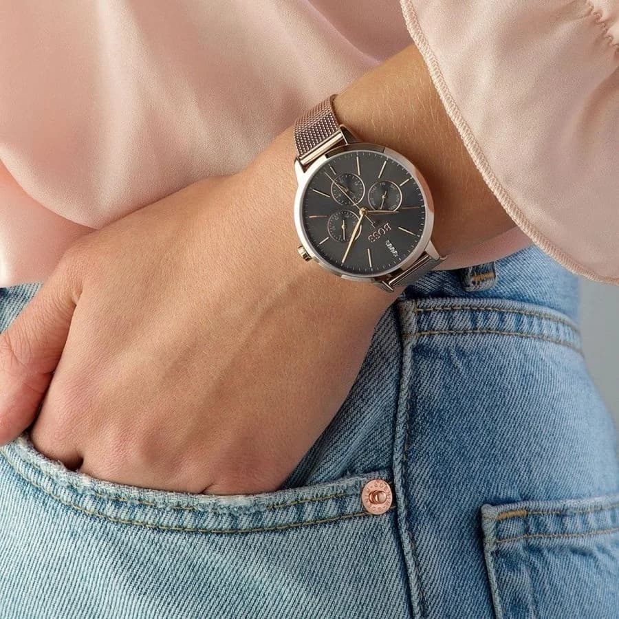 Montre Hugo Boss Symphony 1502424 pour Femme, Cadran Noir, Boîtier et Bracelet Acier Or Rose vue 6