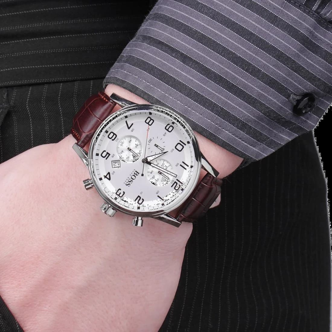Attache bracelet Hugo Boss 1512447 with brown leather strap, stitched details, and pin buckle closure, 22mm width