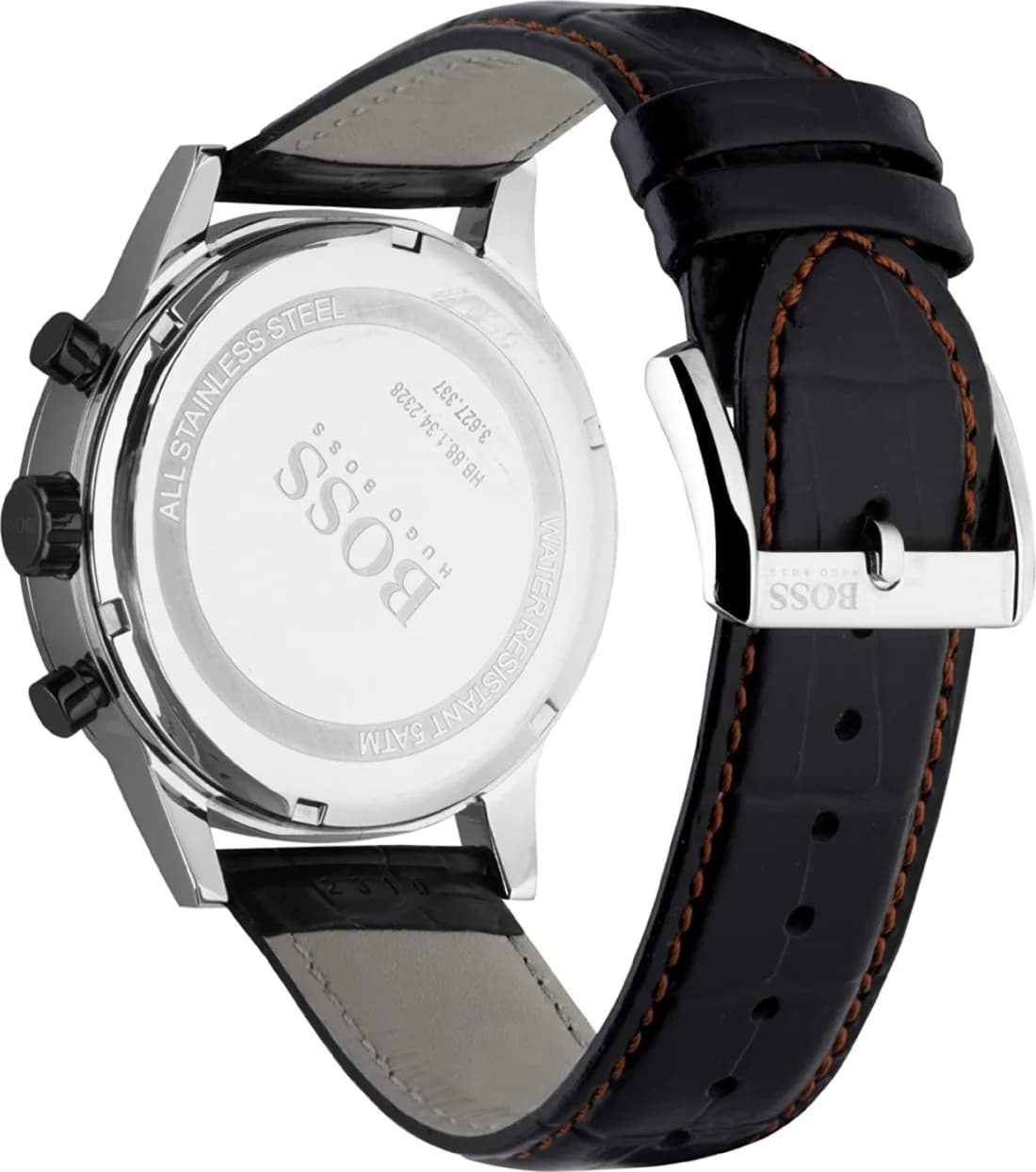 Montre Homme Hugo Boss 1512631 - Cadran Noir, Bracelet Cuir Crocodile Noir et Surpiqûres Rouges vue 2