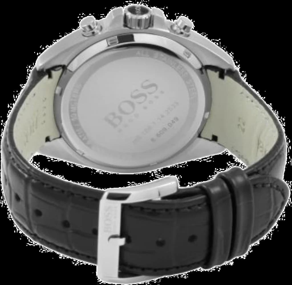 Visage cadran Hugo Boss 1512879 révélant index appliqués, aiguilles luminescentes et guichet date à 4h30 pour lecture précise