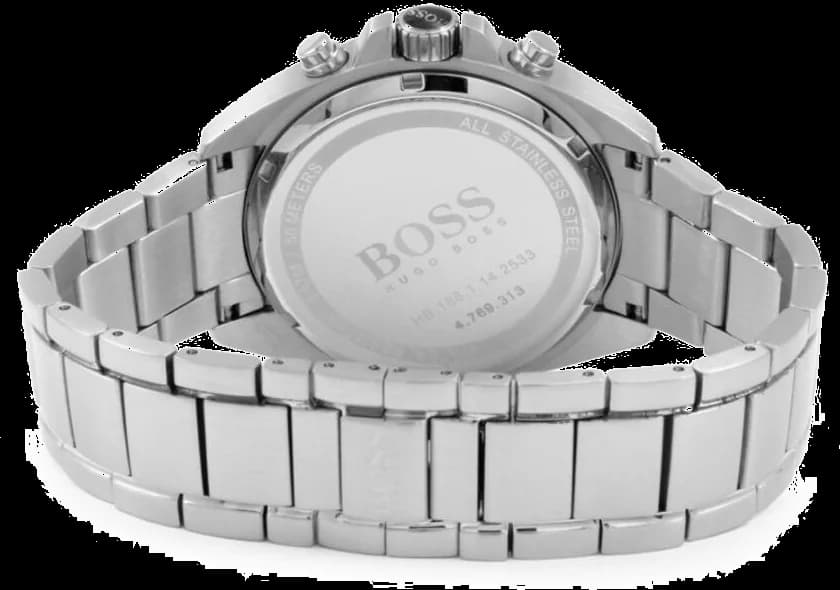 Visage cadran Hugo Boss 1512883 affichant compteurs chronographe, guichet date à 4h30 et échelle tachymétrique périphérique