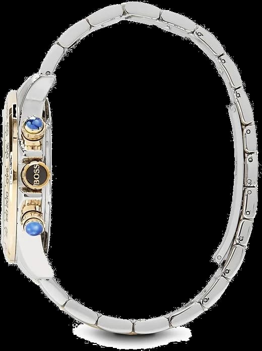 Attache bracelet Hugo Boss 1512960 en acier inoxydable bicolore or rose avec fermoir déployant sécurisé et maillons polis contrastés
