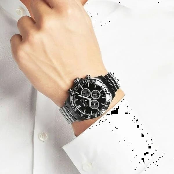 Attache bracelet Hugo Boss 1512961 en acier noir mat, boucle déployante triple double bouton-poussoir, maillons H