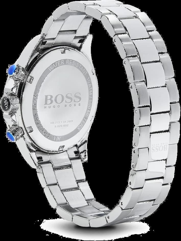 Attache bracelet Hugo Boss 1512962 en acier inoxydable à maillons polis et satinés, fermoir déployant triple sécurité