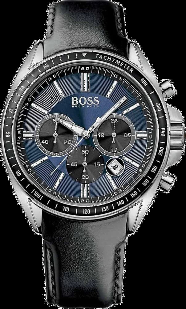 Montre Homme Hugo Boss Sport 1513077 Cadran Bleu Bracelet Cuir Noir