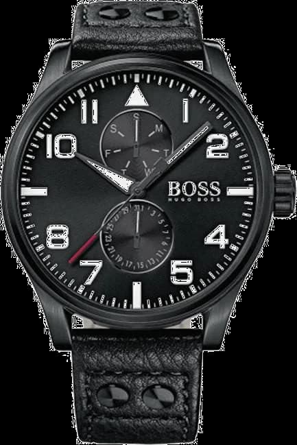 Garde-temps Hugo Boss 1513083 au boîtier noir de 45mm et cadran gris soleillé avec index appliqués et aiguilles luminescentes