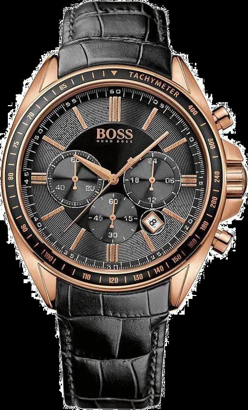 Montre Homme Hugo Boss 1513092 Cadran Noir Boîtier Or Rose Bracelet Cuir