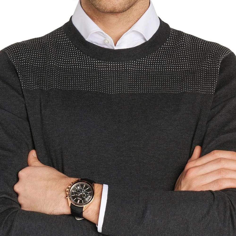 Attache bracelet Hugo Boss 1513092 : cuir véritable noir avec coutures contrastées et boucle ardillon en acier
