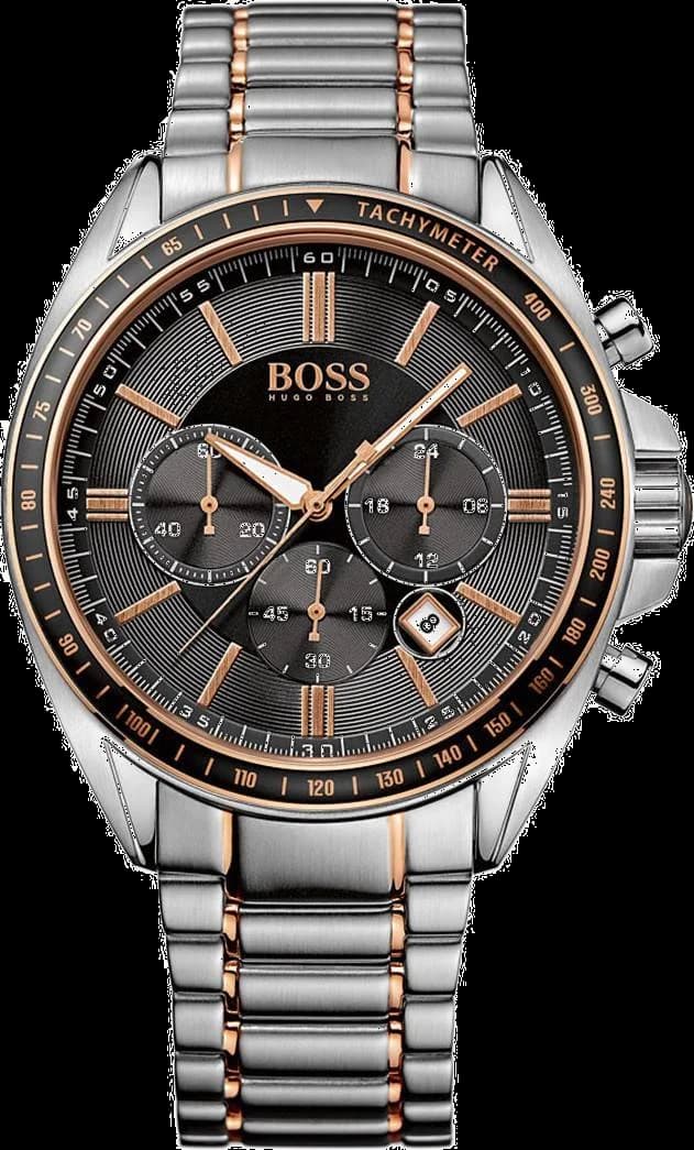 Montre Homme Hugo Boss 1513094 Cadran Noir Acier, Détails Or Rose
