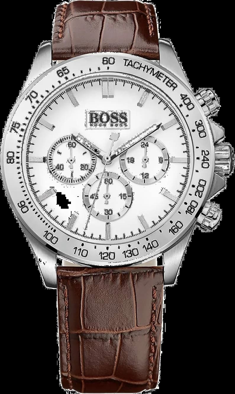 Montre Homme Hugo Boss 1513175 Chronographe Sport Cadran Argent Bracelet Cuir Marron