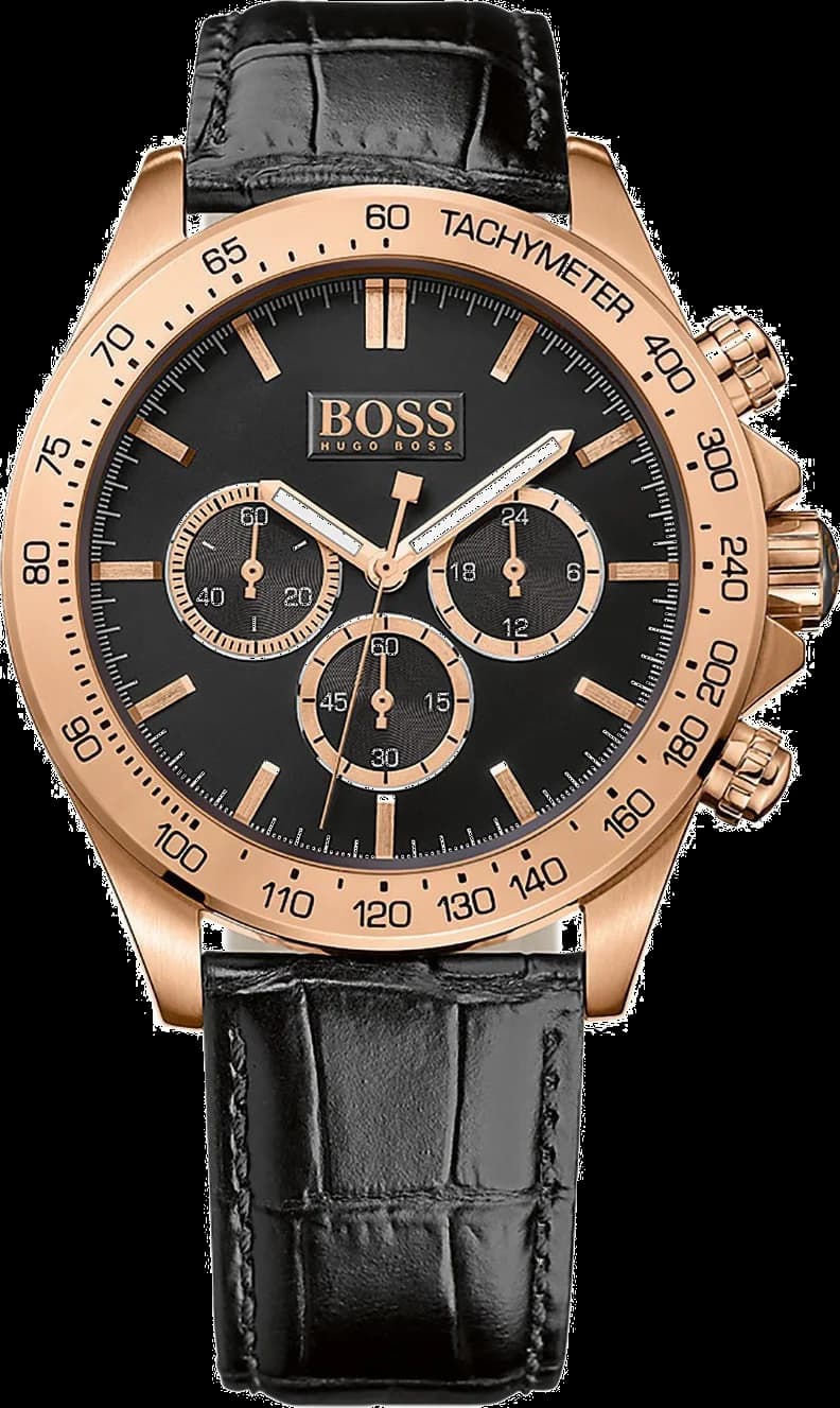 Montre Homme Hugo Boss Ikon 1513179 Chronomètre Cadran Noir Bracelet Cuir
