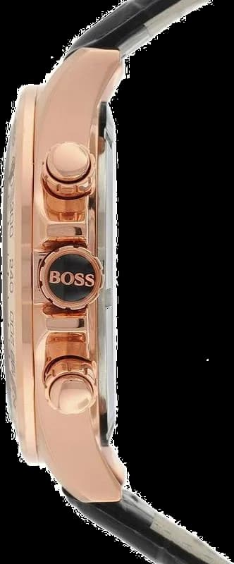 Visage cadran Hugo Boss 1513179 aux index appliques argentés, aiguilles dauphine, guichet date, compteurs chronographe 30min et 60sec