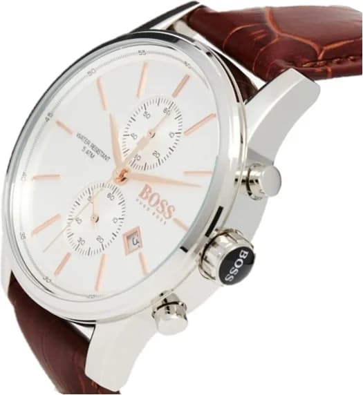 Visage cadran Hugo Boss 1513280 avec index bâton polis, aiguilles dauphine, date à 3h, lisibilité optimale