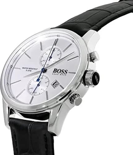 Montre Homme Hugo Boss 1513282 Cadran Argenté Bracelet Cuir Noir vue 2