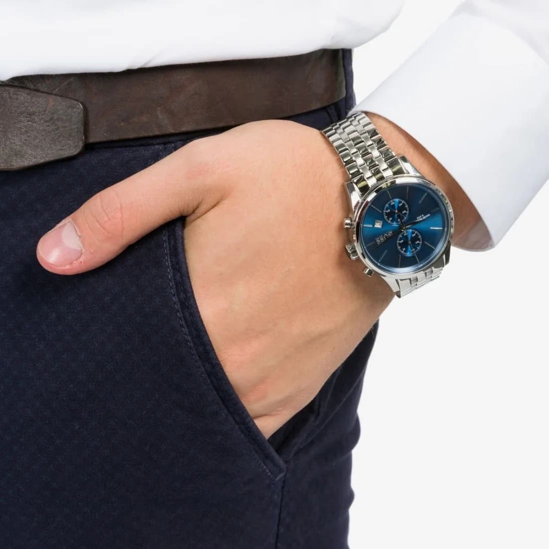 Attache bracelet Hugo Boss 1513384 bracelet acier inoxydable brossé, fermoir déployant double boucle sécurisée