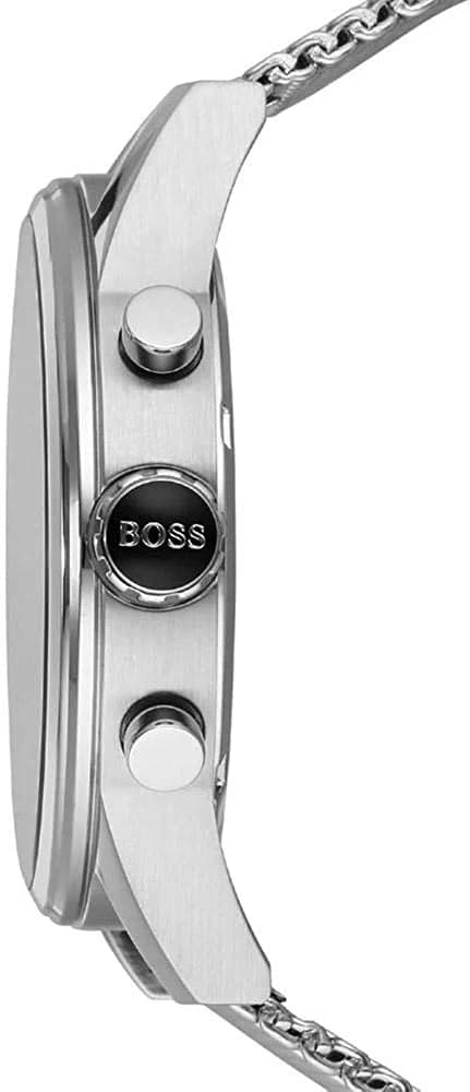 Visage cadran Hugo Boss 1513441 affiche index bâton polis, aiguilles dauphine, date à 3h, finition soleillée bleue