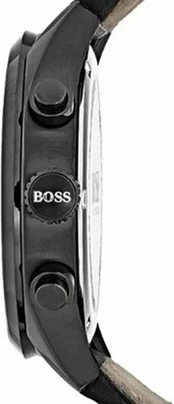 Visage cadran Hugo Boss 1513474 détail des index bâton argentés et guichet date à 3h, aiguilles luminescentes