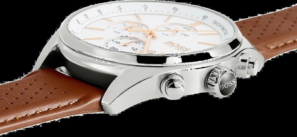 Attache bracelet Hugo Boss 1513475 en cuir brun perforé à coutures contrastantes et boucle ardillon en acier inoxydable