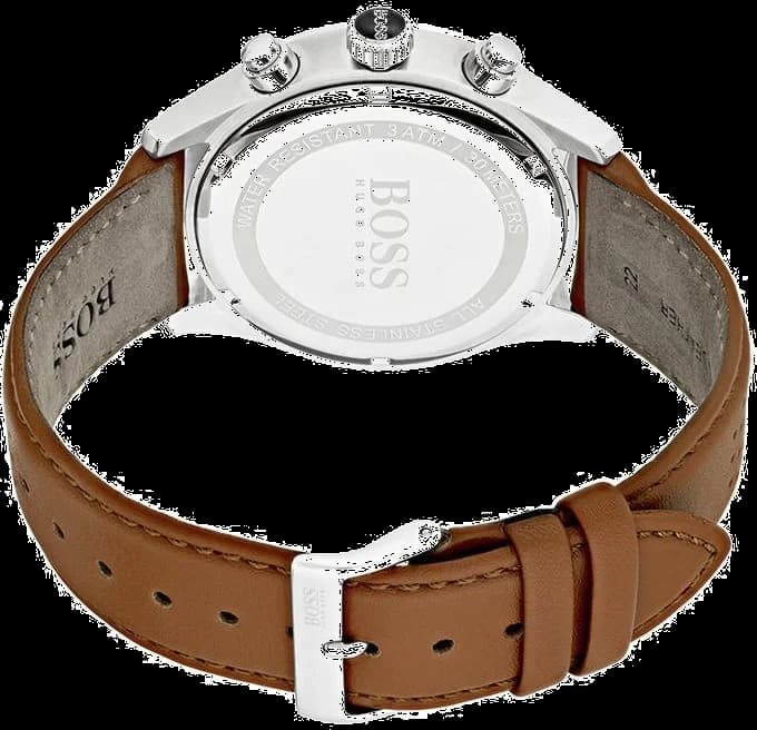Lunette boîtier Hugo Boss 1513475 en acier inoxydable brossé de 43 mm, lunette fine et verre saphir avec vue latérale des poussoirs