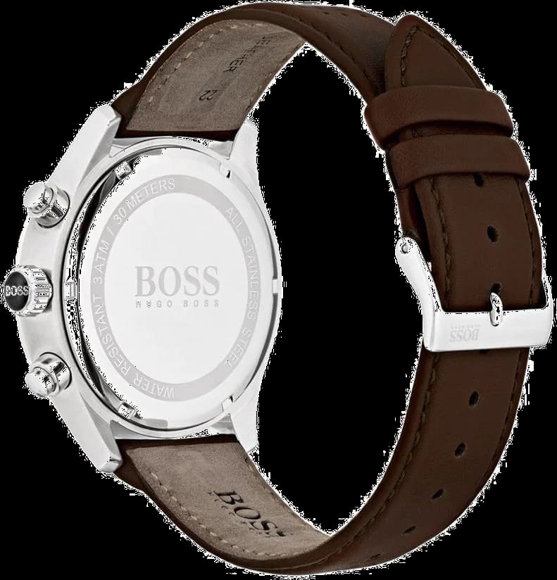 Visage cadran Hugo Boss 1513476 détaillant index appliqués bâton et aiguilles acier bleui pour lisibilité optimale