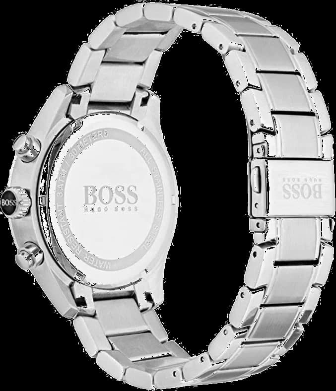 Visage cadran Hugo Boss 1513477 index appliqués argentés et aiguilles luminescentes sur fond noir mat
