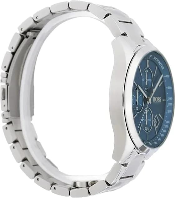Attache bracelet Hugo Boss 1513478 en acier inoxydable brossé, fermoir déployant double sécurité avec boucle gravée du logo Hugo Boss
