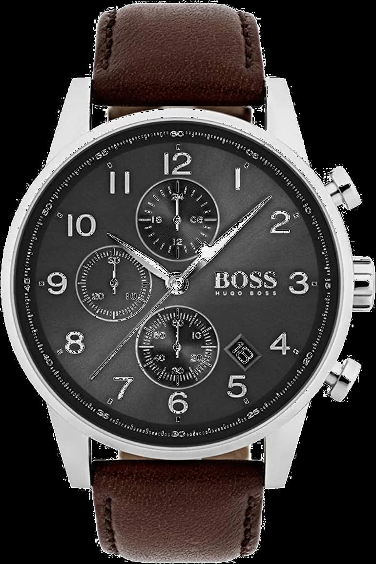 Montre Homme Hugo Boss 1513494 Navigator Chronographe Cadran Noir Cuir Marron