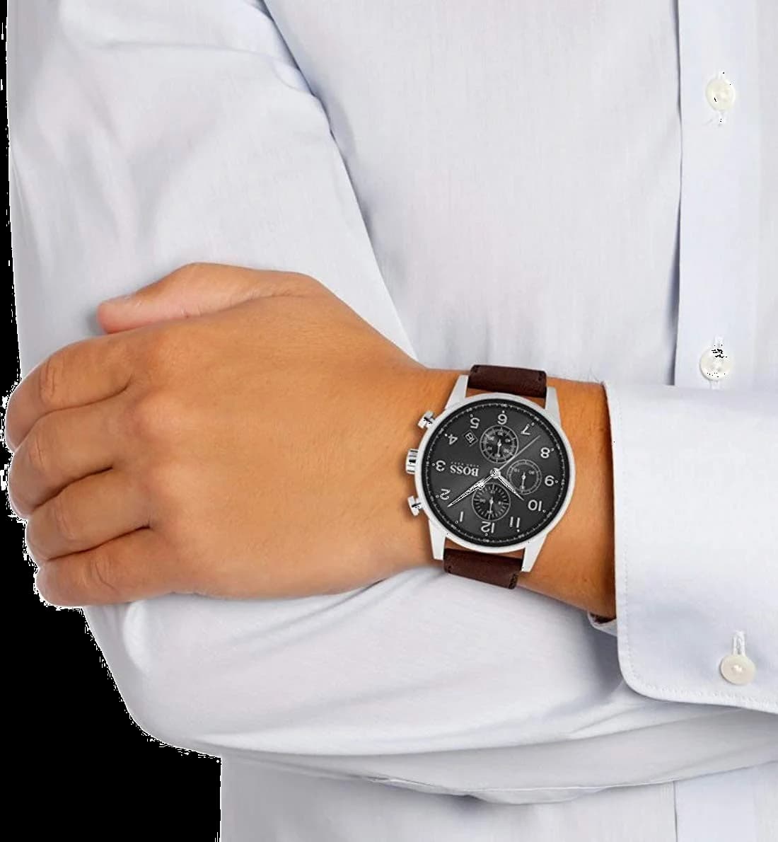 Montre Homme Hugo Boss 1513494 Navigator Chronographe Cadran Noir Cuir Marron vue 4