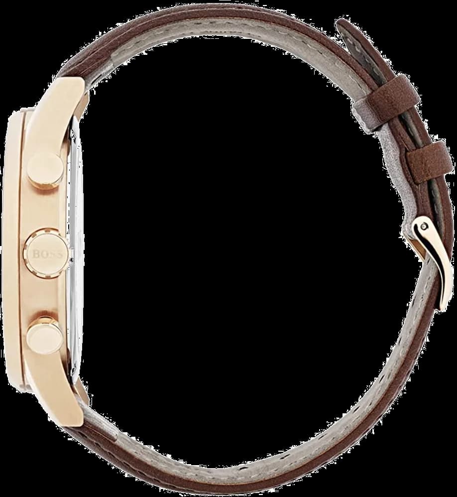 Attache bracelet Hugo Boss 1513496 en cuir marron cousu contrasté, boucle déployante acier inoxydable signée Hugo Boss, 22mm d'entre-cornes