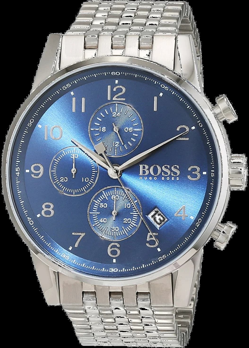 Garde-temps Hugo Boss 1513498 au cadran bleu électrique soleil avec compteurs chronographe et index appliqués