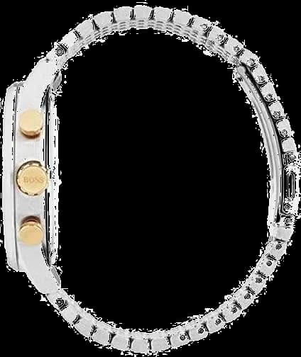 Lunette boîtier Hugo Boss 1513499 ronde 43mm lunette lisse polie bicolore verre saphir fond acier vissé étanche 10 bar