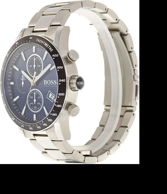 Attache bracelet Hugo Boss 1513510 en acier inoxydable brossé avec fermoir déployant double sécurité, maillons intégrés ajustables
