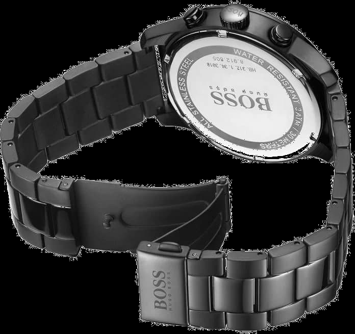 Lunette boîtier Hugo Boss 1513528 en acier noir PVD de 44 mm, lunette fixe polie et verre saphir antireflet
